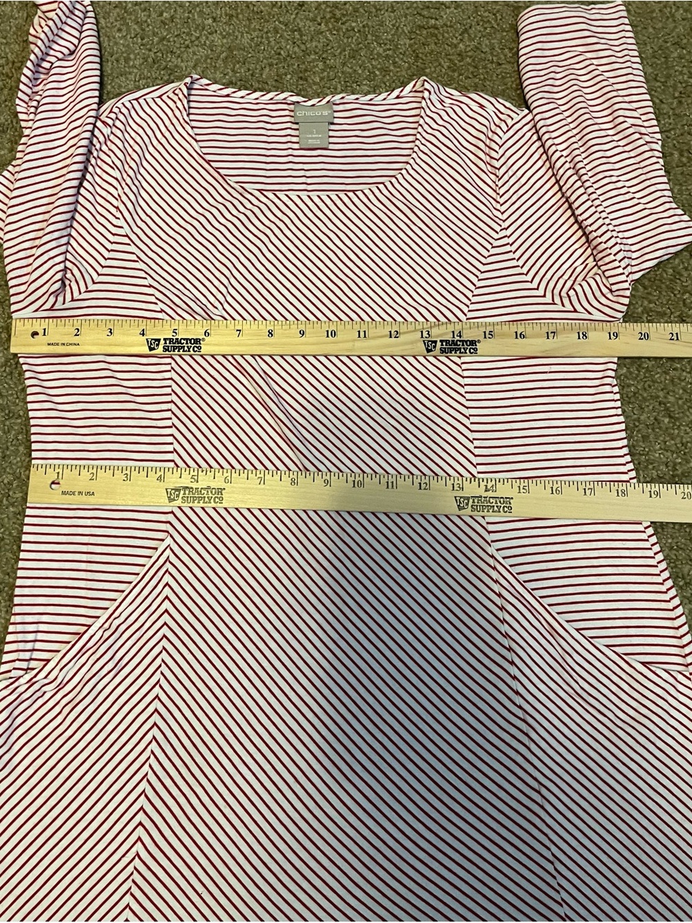 Chico’s Striped Asymmetrical 3/4 Sleeve Pocket Tunic size M - Picture 10 of 13